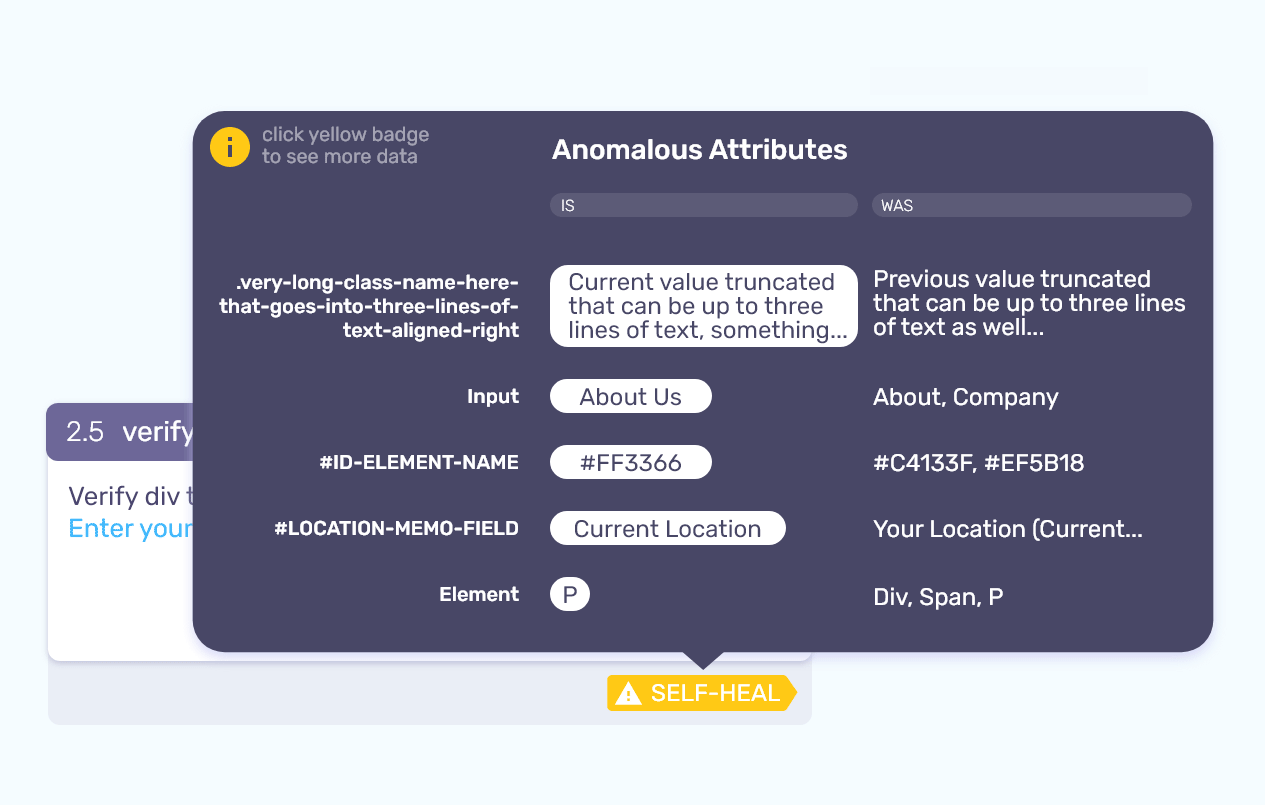 smart suggestion tooltip - ML Engine autonomously identifies the root cause of broken tests