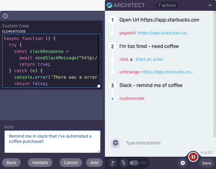 Custom JS Action in Architect