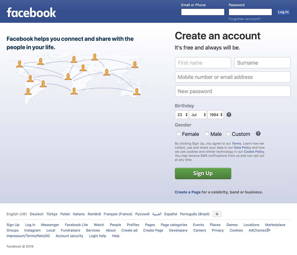 facebook login