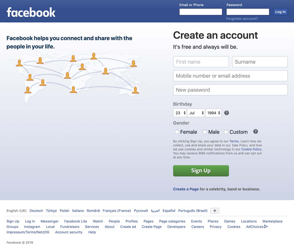 facebook login - with one URL missing at the bottom